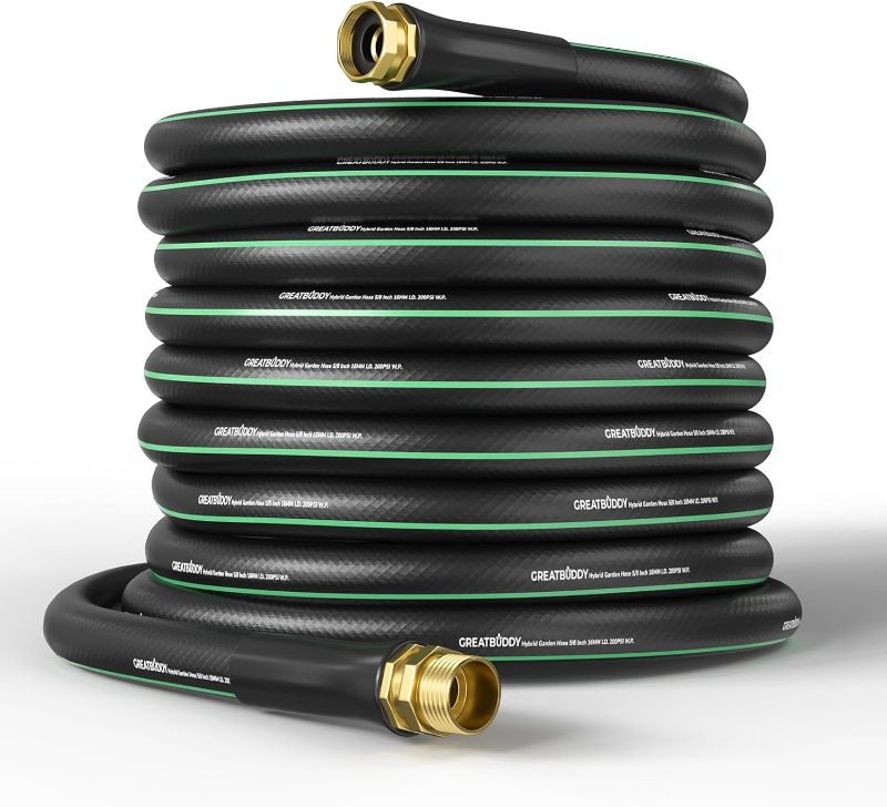 Photo 1 of GreatBuddy 100 ft Garden Hose 5/8", Kink Free Heavy Duty Water Hose, Durable & Flexible Hose for Outdoor, Lawn, Car Washing, Pet Bathing and Household