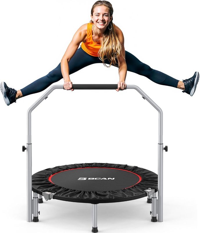 Photo 1 of BCAN 40/48" Foldable Mini Trampoline Max Load 330lbs/440lbs, Fitness Rebounder with Adjustable Foam Handle, Exercise Trampoline for Adults Indoor/Garden Workout
