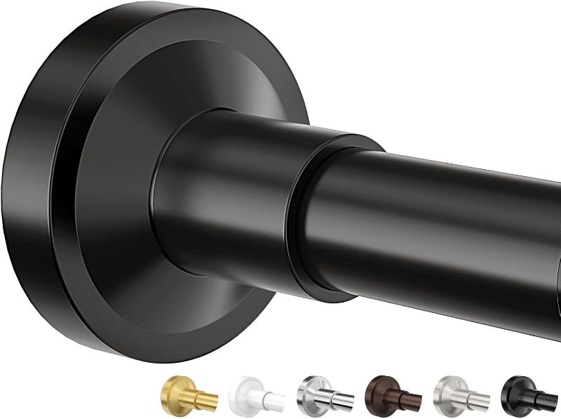 Photo 1 of Adjustable Tension Curtain Rod, 32-75 Inches Non-Slip Stainless Steel Shower Curtain Rod, Rust-Resistant Telescoping Rod for Bathroom, Kitchen, Dorm, RV, No Drilling, Easy to Install, Black