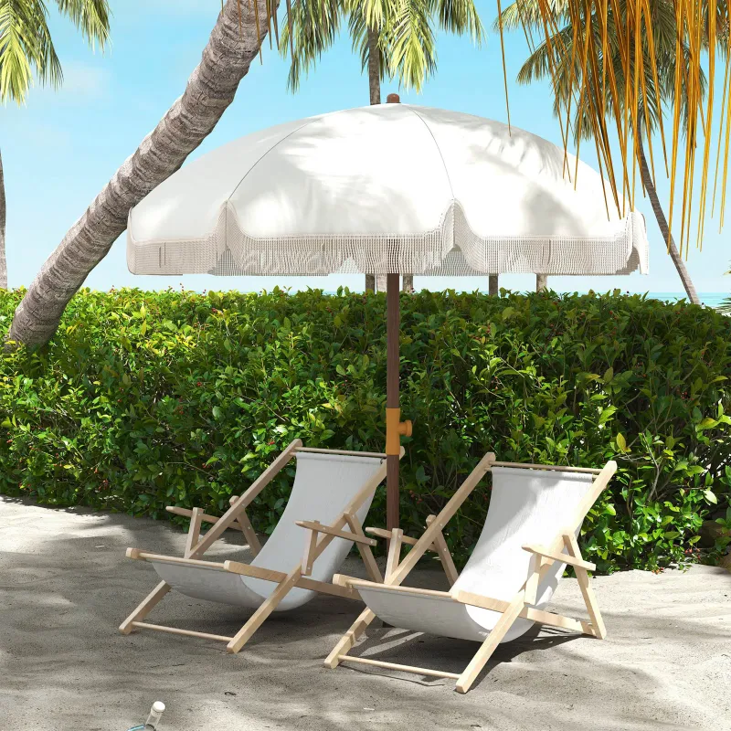 Photo 1 of Finchley 6.2' Portable Beach Umbrella, UV 40+ Ruffled Outdoor Umbrella with Vented Canopy, Carry Bag, Cream White