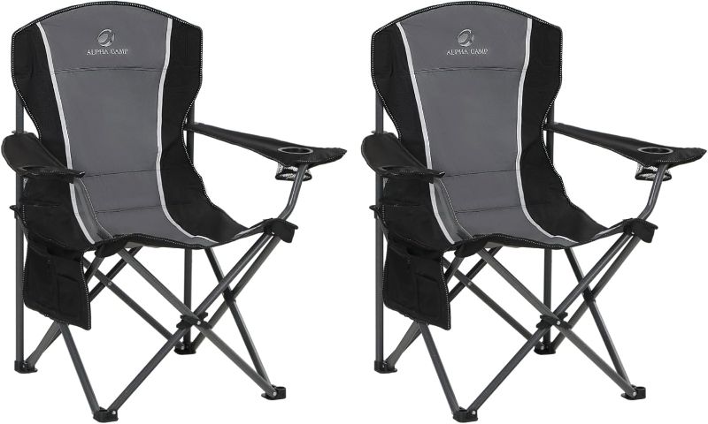 Photo 1 of LET'S CAMP Oversized Outdoor Folding Camping Chair, 2 Pack Heavy Duty Arm Chairs with Cup Holder and Storage Bag, 350 LBS Weight Capacity, Grey