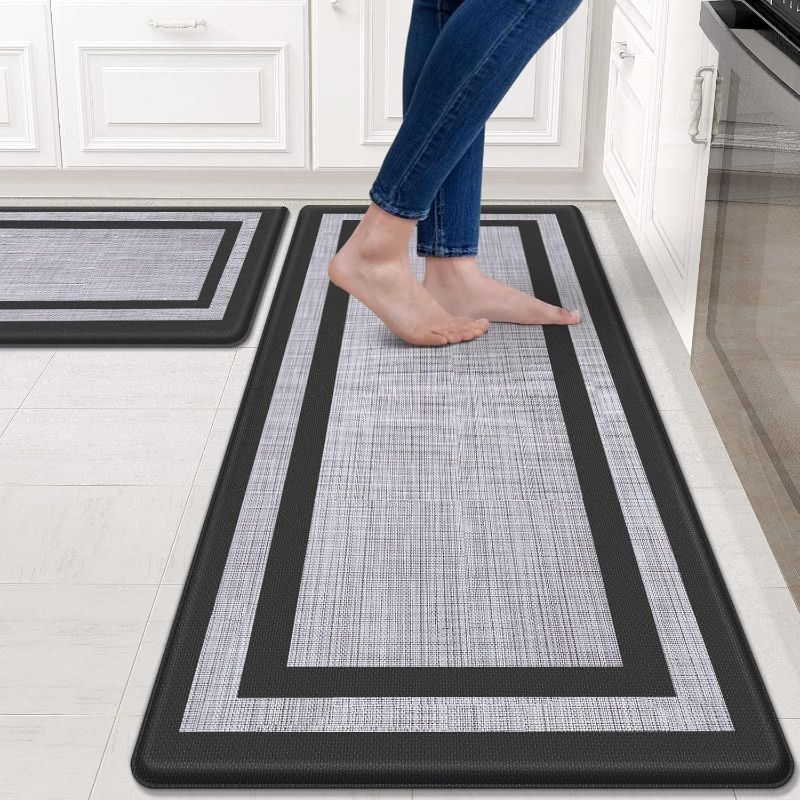 Photo 1 of Mattitude Kitchen Mat [2 PCS] Cushioned Anti-Fatigue Non-Skid Waterproof Rugs Ergonomic Comfort Standing Mat for Kitchen, Floor, Office, Sink, Laundry, Black and Gray