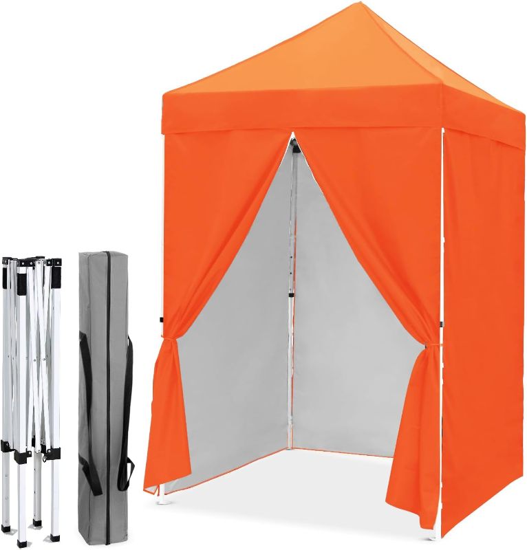 Photo 1 of EAGLE PEAK 5x5 Instant Canopy with 4-Side Wall Panels, Small Pop up Portable Canopy Tent with Carry Bag, Light Weight Sun Shelter for Sports, Camping and Beach, Orange