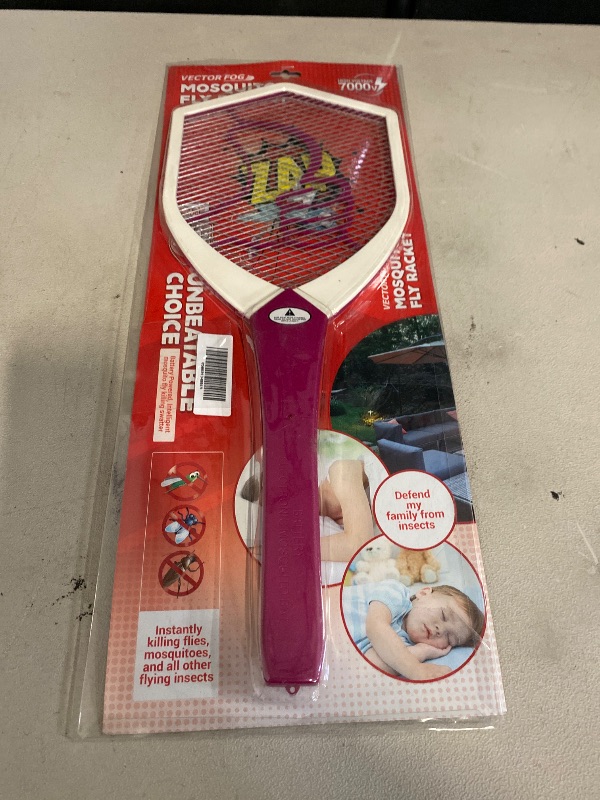 Photo 1 of TW-08-A Electric Mosquito and Fly Racket - Electronic Swatter - Bug Bat Zapper - Fly Zap Swatter - Handheld Bug Zapper Racket- with LED Light and Cleaning Brush- 7000V (Purple and White)