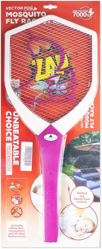 Photo 1 of TW-08-A Electric Mosquito and Fly Racket - Electronic Swatter - Bug Bat Zapper - Fly Zap Swatter - Handheld Bug Zapper Racket- with LED Light and Cleaning Brush- 7000V (Purple and White)
