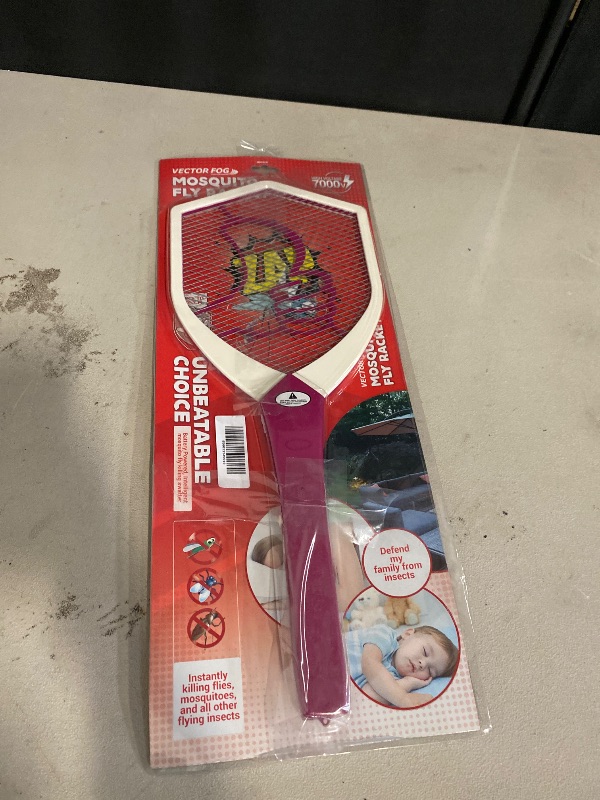 Photo 1 of TW-08-A Electric Mosquito and Fly Racket - Electronic Swatter - Bug Bat Zapper - Fly Zap Swatter - Handheld Bug Zapper Racket- with LED Light and Cleaning Brush- 7000V (Purple and White)
