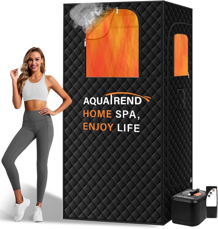 Photo 1 of Portable Sauna Box, Steam Sauna for Home, Personal Sauna Tent Full Size for Fitness Gym Yoga Spa with Double Large Windows + 1200W 3L Steamer + Remote Control + Folding Chair, 3' x 3' x 5.9', Black