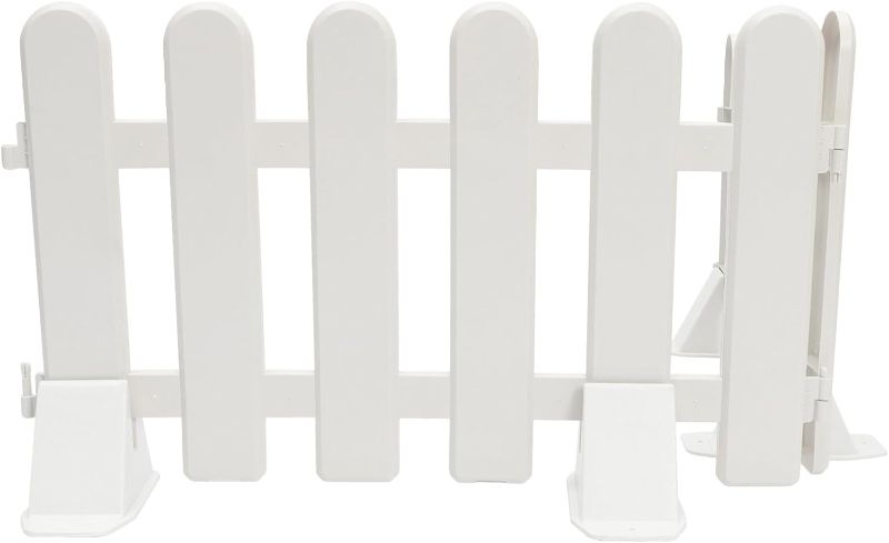 Photo 1 of Kisangel 2pcs White Plastic Garden Fence with 4 Base, 19.68x11.81in, Decorative Picket Fence for Yard, Lawn, Flowerbeds, Christmas Tree, Indoor Outdoor Use