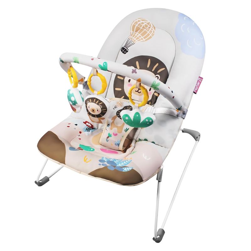 Photo 1 of Q-MIULIKE Baby Bouncer Seat Infant Seat Non-Slip Feet 3-Point Harness for Newborn 0-9 Months Up to 20lbs?Little Lion?