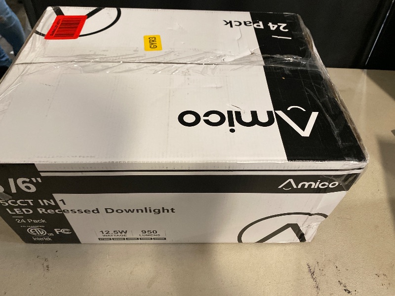 Photo 1 of Amico 12 Pack 6 Inch 5CCT Ultra-Thin LED Recessed Ceiling Light with Junction Box, 1050LM Brightness, Dimmable Canless Wafer Downlight, 12W, ETL&FCC