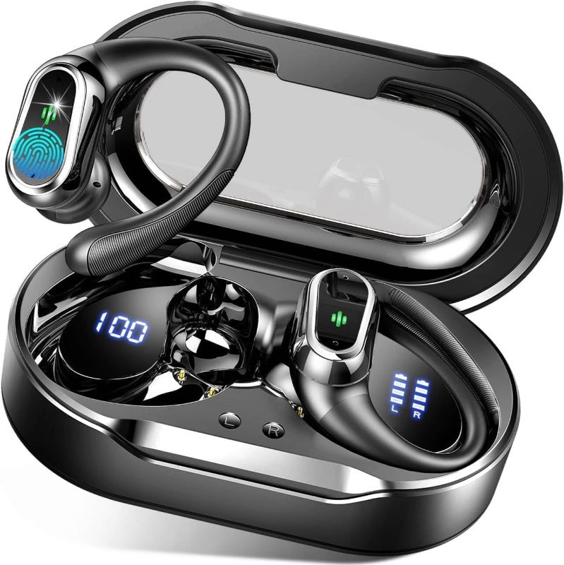 Photo 1 of Wireless Earbuds, 2025 Bluetooth 5.4 Headphones Sport, Bluetooth Earbuds with ENC Noise Canceling Mic, 50H Stereo Wireless Headphones IP7 Waterproof with Earhooks, Dual LED Display for Running/Workout