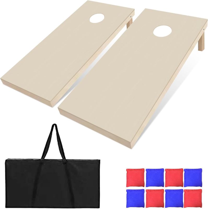 Photo 1 of Cornhole Set Corn Hole Board: Solid Wood Corn Holes Outdoor Game Set - Professional Cornhole Game Set Regulation Size Includes Two 4' x 2' Premium Cornhole Boards, 8 Bean Bags and Carrying Case
