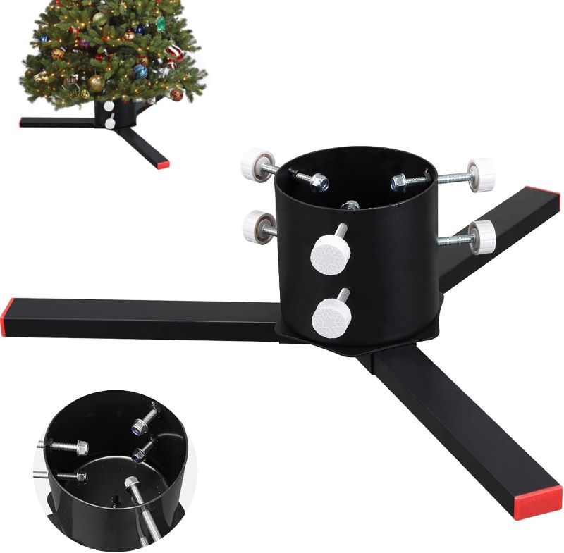 Photo 1 of Christmas Tree Stand for Real Trees, Heavy Duty Metal Live Christmas Tree Stand, Universal Adjustable Replacement Xmas Tree Base Holder for Fresh Tree 4-9ft, Fit Trunk Diameter Up to 5.3 inch Black