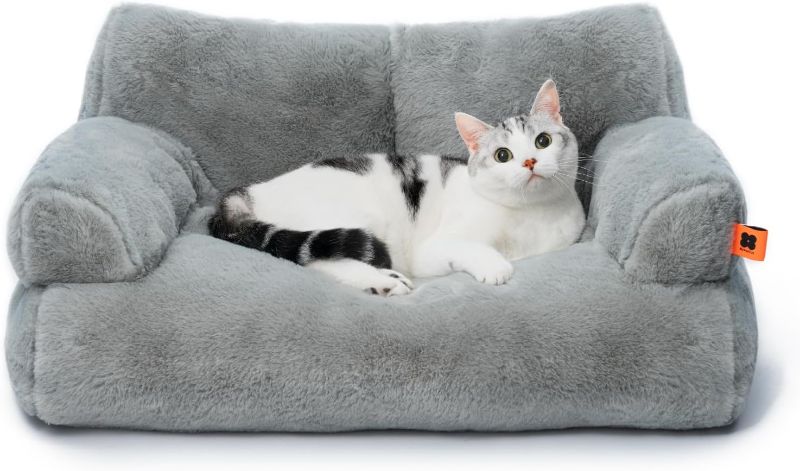 Photo 1 of MEWOOFUN Cat Bed for Indoor Cats, Washable Dog Beds for Small Dogs & Cats with Removable Cover, Fluffy Cat Couch with Non-Slip Bottom (Grey, 26.0" L X 19.0" W X 13.0" Th)