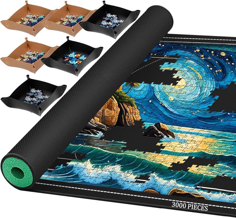 Photo 1 of Jigsaw Puzzle Mat Roll Up, Portable Saver Pad 53.2” x 35” Up to 3000 Pieces, Puzzle Matt Rollup with Non-Slip Rubber Bottom & Smooth Top. (6 Sorting Trays & 1 Storage Bag)