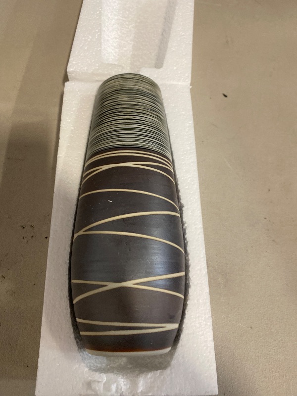 Photo 1 of Signed Mid Century Vase in black white with yellow stripes Made in West Germany 70s Vintage