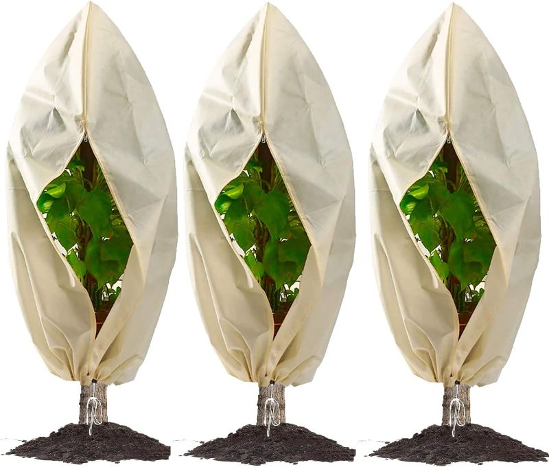 Photo 1 of Plant Covers Freeze Protection, 3 Packs 78.7" x 94.5" Plant Covers for Winter Protection, Frost Cloth Plant Freeze Protection for Outdoor Plants, Shrub Covers for Winter with Zipper & Drawstring