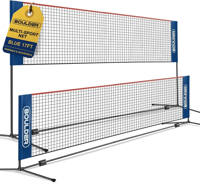 Photo 1 of Boulder Portable Badminton Pickleball Net - Foldable/Extendable Poles for Multiple Sports Heights (UP to 5 ft) - Ideal for Tennis, Pickleball, Soccer Tennis - Easy Setup