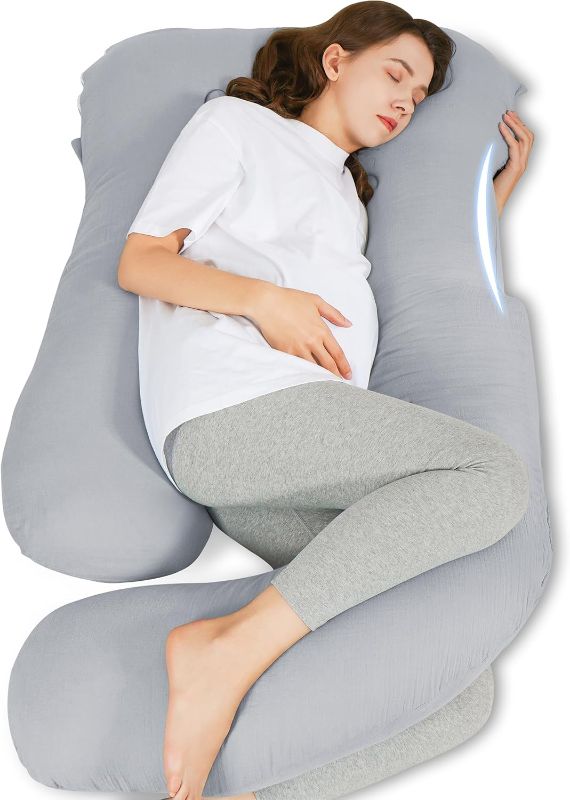 Photo 1 of HIPHOP PANDA Muslin Pregnancy Pillows for Sleeping - U Shaped Full Body Maternity Pillow with Removable Cover - Support for Back, Legs, Belly, HIPS - 57 Inch Pregnancy Pillow for Women - Slate