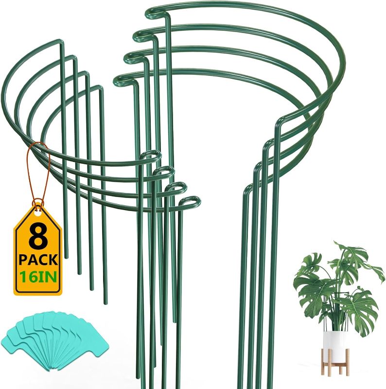 Photo 1 of Breeze Touch 8 Pack Plant Support Stakes, 16 Inch Plant Stakes for Outdoor Plants, Peony Cage with 15 Pcs Green Lables, Peony Cages and Supports, Peonies Support Cages Flower Stakes for Plants