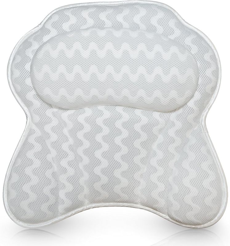 Photo 1 of Bath Pillow for Tub, Luxury Bathtub Pillow Head and Neck Support, Relaxing Spa Cushion Head Rest for Tub, Bathtub Accessories for Women and Men with Quick Drying 3D Air Mesh Portable Washable