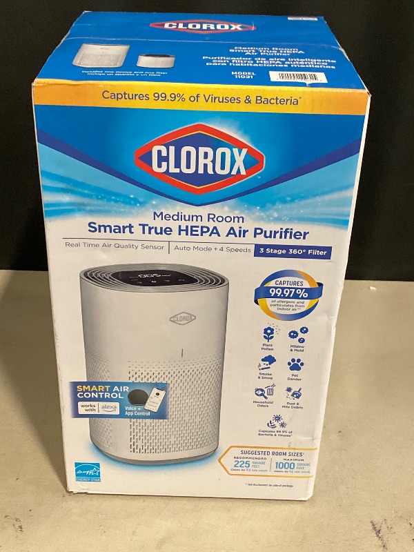 Photo 1 of Clorox Smart Air Purifiers for Home, True HEPA Filter, Works with Alexa, Medium Rooms up to 1,000 Sq Ft, Removes 99.9% of Viruses, Wildfire Smoke, Mold, Allergies, Dust, AUTO Mode, Whisper Quiet