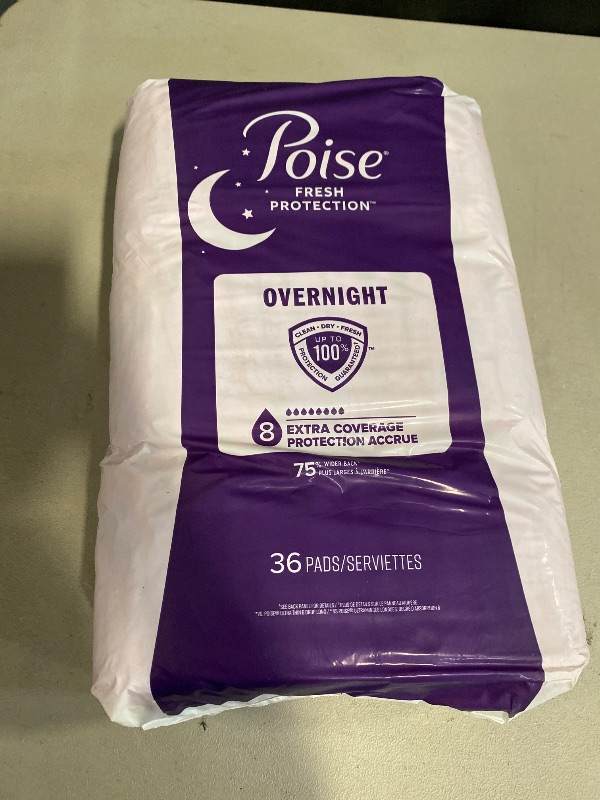 Photo 1 of Poise Overnight Incontinence & Postpartum Pads for Bladder Leaks, 8 Drop Extra Coverage, 36 Count