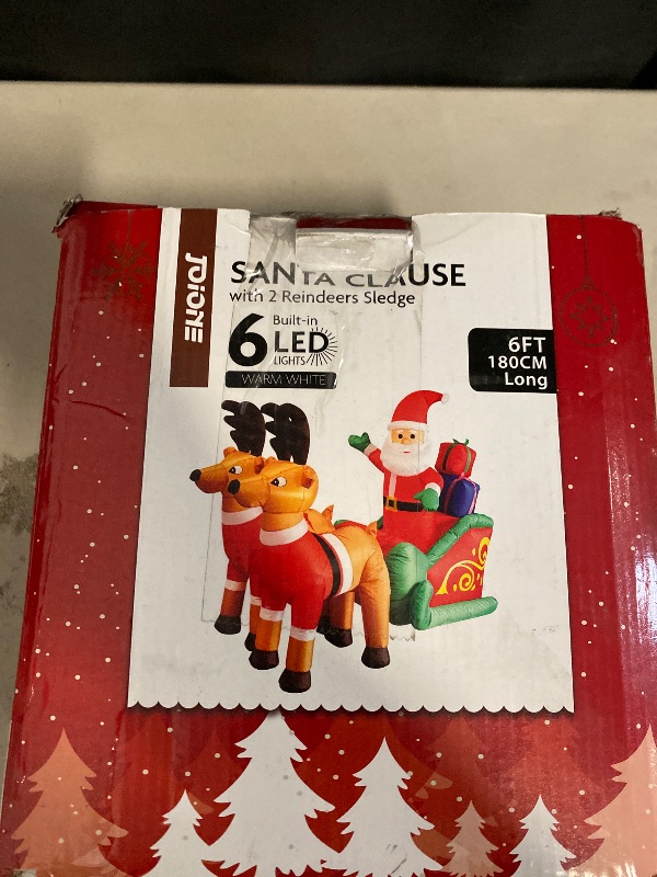 Photo 1 of 5.9FT Long Christmas Inflatables Outdoor Decorations, Inflatable Santa Claus on Sleigh with Reindeer & Gift Boxes, Christmas Blow up Built-in LED Lights for Yard Outdoor Party Xmas Holiday Décor