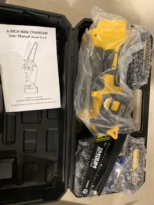 Photo 1 of Mini Chainsaw Cordless 6'' with 2×21V Battery, IMOUMLIVE Brushless Powerful Electric Small Hand Portable Chain Saw with Auto Oiler, Lightweight, 2.2 lbs, Handheld, Easy For Pruning, Cutting, Trimming