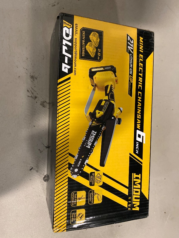 Photo 1 of Mini Chainsaw Cordless 6'' with 2×21V Battery, IMOUMLIVE Brushless Powerful Electric Small Hand Portable Chain Saw with Auto Oiler, Lightweight, 2.2 lbs, Handheld, Easy For Pruning, Cutting, Trimming