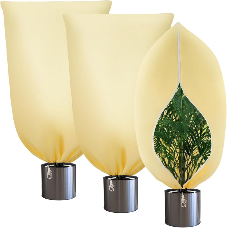 Photo 1 of 3 Pack Winter Plant Covers Freeze Protection, Thicker Frost Cloths Tree Covers with Zipper & Adjustable Drawstring, Antifreeze Protective Cover for Garden Shrub Plants, 47.2” x 70.8”