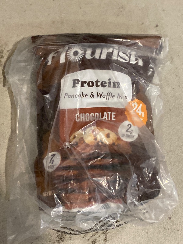Photo 1 of Flourish - Protein Pancake & Waffle Mix, Whey Protein Isolate & Flax Seed, Non-GMO, No Added Sugar, Superfood, High Protein & Fiber, Just Add Water - Chocolate, 16oz