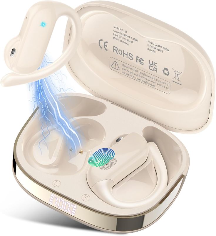 Photo 1 of Open Ear Earbuds, Bluetooth 5.4 Wireless Earbuds with Ear Hooks, 32H HiFi Stereo Open Ear Headphones with Clear Calls, IPX7 Waterproof Lightweight Sport Headphones, Off-White