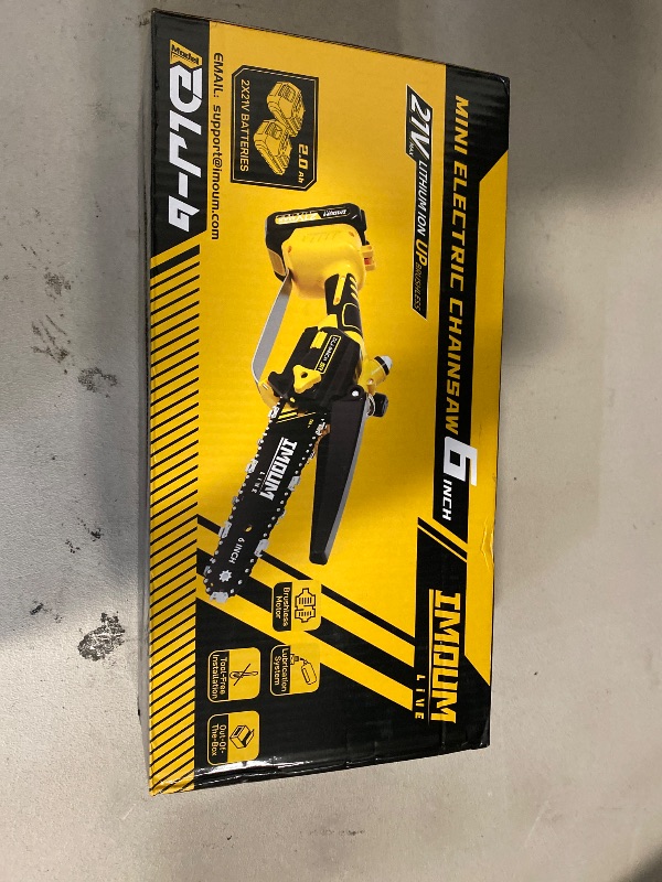 Photo 1 of Mini Chainsaw Cordless 6'' with 2×21V Battery, IMOUMLIVE Brushless Powerful Electric Small Hand Portable Chain Saw with Auto Oiler, Lightweight, 2.2 lbs, Handheld, Easy For Pruning, Cutting, Trimming