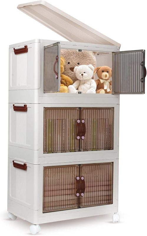 Photo 1 of 3Tier Plastic Storage Bins with Lids 33 Qt, Stackable Storage Containers with wheels,Folding Storage Boxes,Collapsible Storage Bins,closet Organizers and Storage for Living Room,Office Dorm Room
