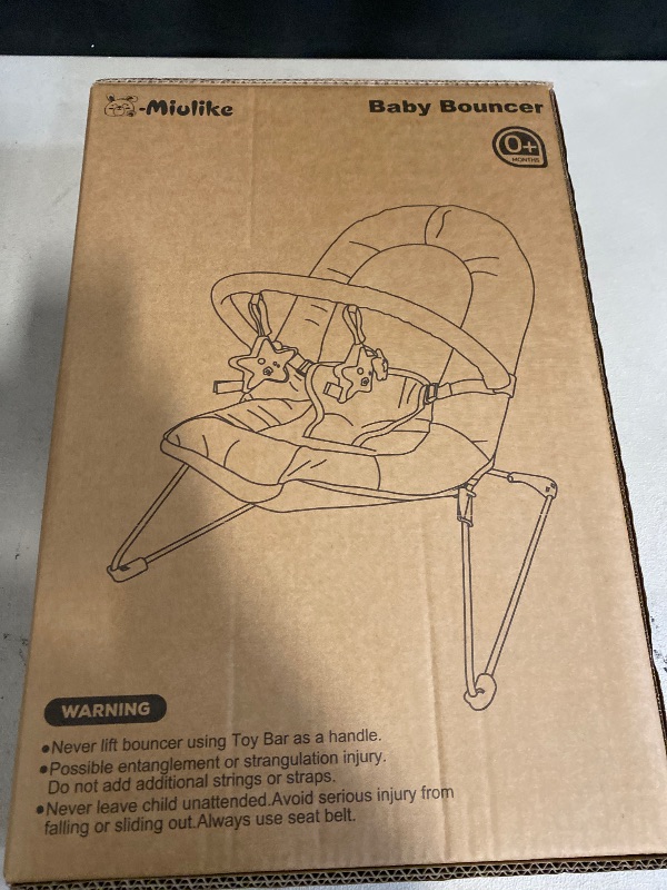 Photo 1 of Q-MIULIKE Baby Bouncer Seat Infant Seat Non-Slip Feet 3-Point Harness for Newborn 0-9 Months Up to 20lbs?Little Lion?