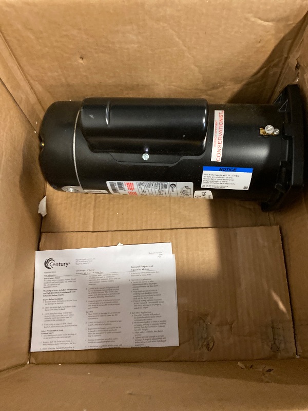 Photo 1 of Century USQ1102 1 HP, 3450 RPM, 1.25 Service Factor, 48Y Frame, Capacitor Start/Capacitor Run, ODP Enclosure, Square Flange Pool Motor