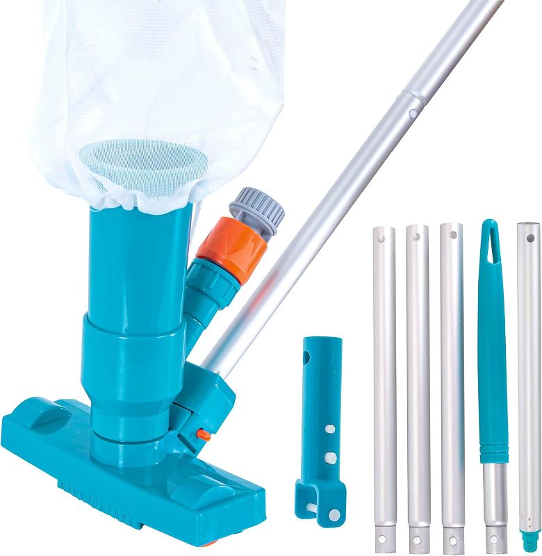 Photo 1 of U.S. Pool Supply Above Ground Pool Vacuum Cleaner, Manual Pool Jet Vacuum Cleaner, Spa Cleaner for Hot Tub, Ponds - 5 Section Pole, Leaf Bag, Telescopic Pole Attachment - Attach to Garden Hose