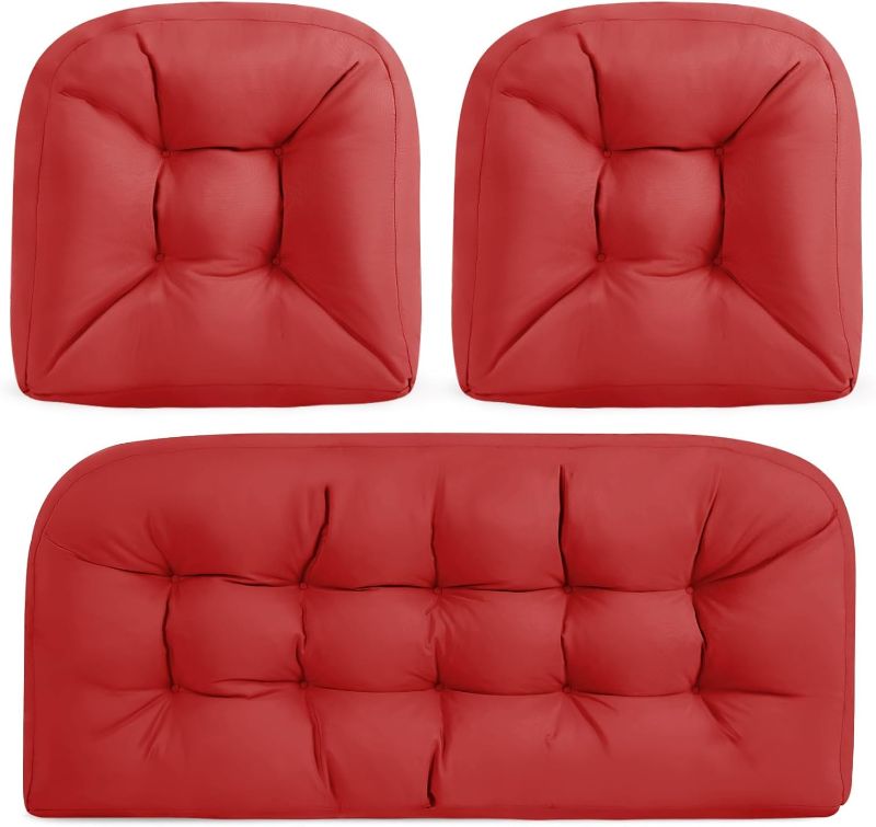 Photo 1 of Wicker Chair Cushions Set of 3. Anti-Slip/Waterproof Patio Furniture Chair Cushions. Tufted Outdoor Furniture Cushions 5 Inch Extra Thick. (Red, 44x19)