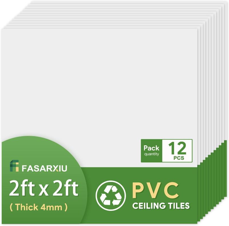 Photo 1 of 24"x24" White Drop Ceiling Tiles Waterproof High-Grade PVC Ceiling Tiles 2x2 Fire-Rated - Easy Drop-in Installation - Case of 12 (48 sq. ft.)