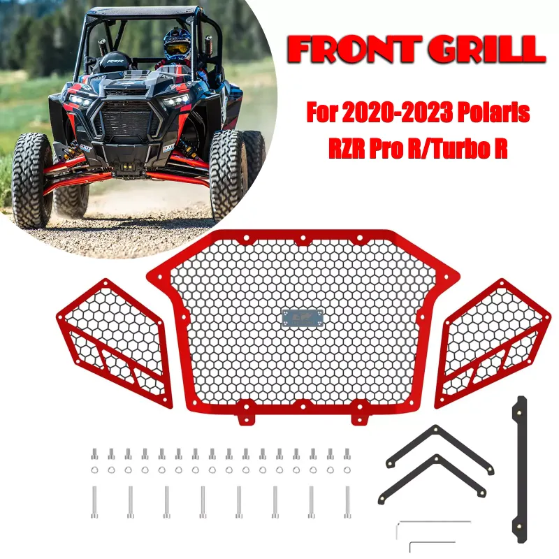 Photo 1 of Aluminum Red Front Mesh Grille for 20-24 Polaris RZR Pro R/Turbo R 3piece Design
