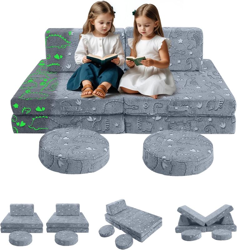Photo 1 of MeMoreCool Modular Glow Dinosaur Sofa for Kids, 8-Piece Convertible Foam Toddler Couch Play Set for Playroom and Children
