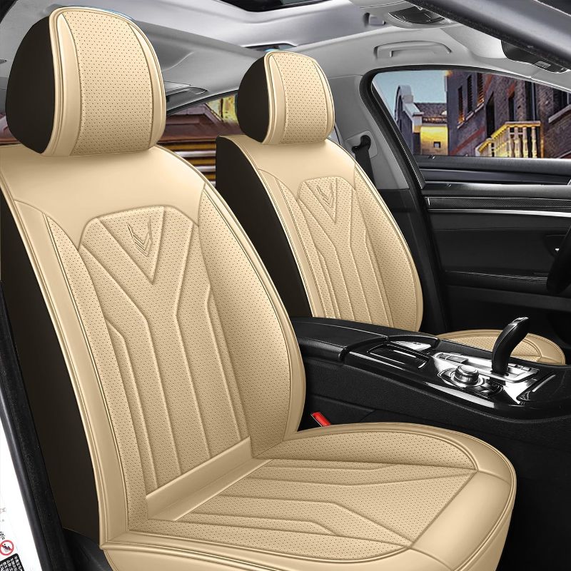 Photo 1 of Car Seat Covers Full Set 3D Foam Back Support, 5 Seats Universal Fit for Most Cars, Nappa Leather Car Seat Cushion Super Breathable, Storage Bags, All Season, Beige Car Seat Cover
