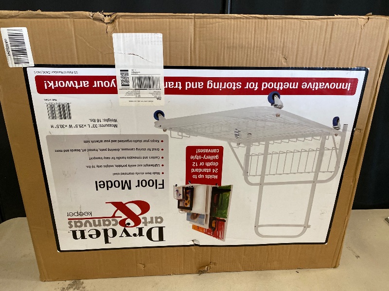 Photo 1 of Dryden Art Canvas Storage Rack & Frame Keeper, Mobile Cart, Large Floor Model with Casters and Handle - 33" x 25.5" x 30.5" - White