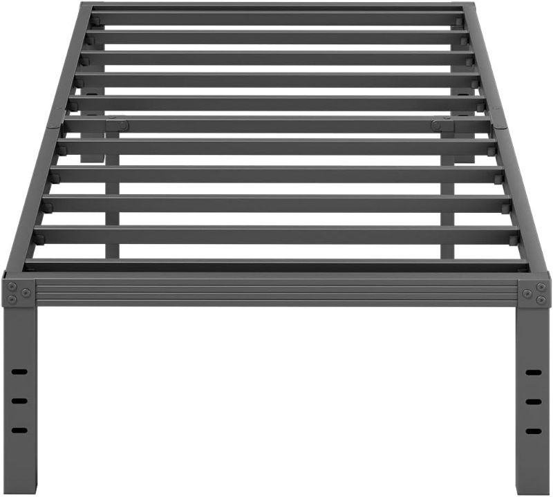 Photo 1 of 16 Inch High Platform Twin Bed Frame, Metal Bed Frame Twin No Box Spring Needed, Easy Assembly, Noise Free, Sturdy, Black
