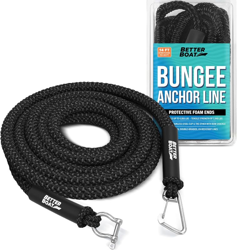 Photo 1 of Bungee Anchor Rope, Elastic Snubber Anchor Line, 14 ft to 25 ft Stretch, Black, for Boats and Anchors