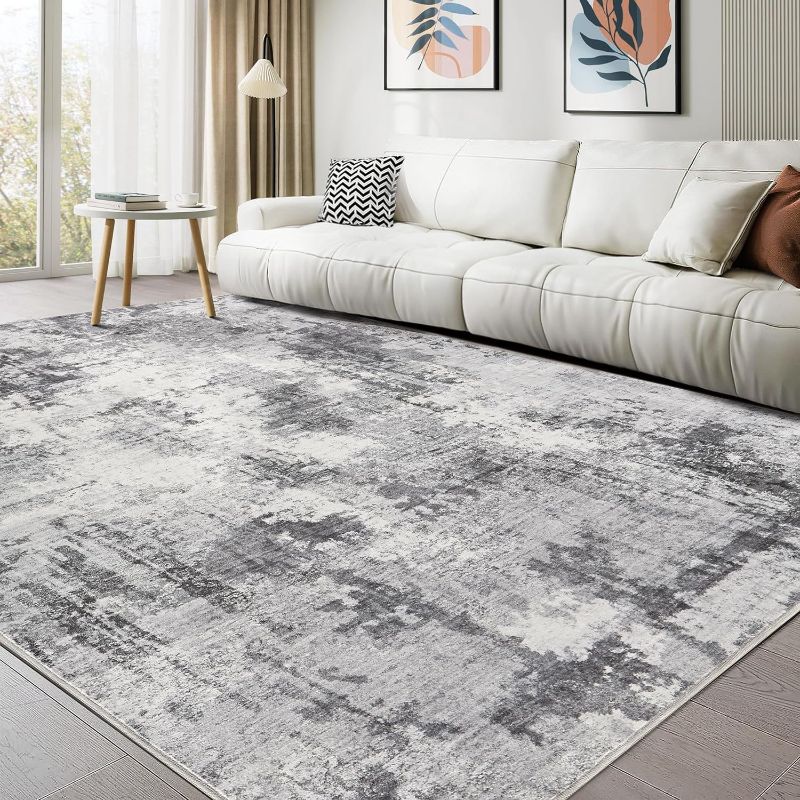 Photo 1 of Washable Rug 9x12 Area Rugs for Living Room: Modern Abstract Neutral Soft Large Rug for Bedroom Dining Room Under Kitchen Table Home Office Decor - Grey