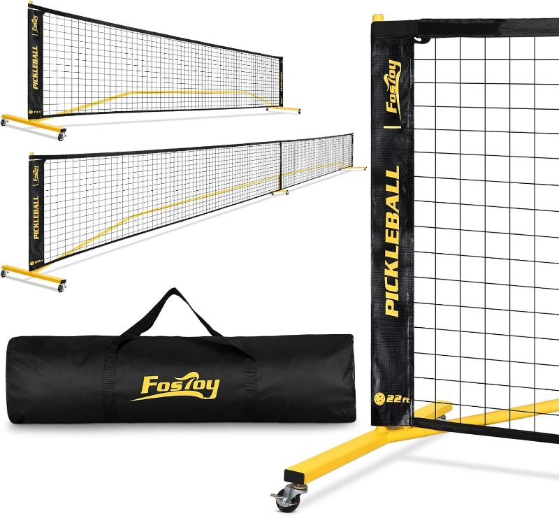 Photo 1 of Portable Pickleball Net Set with Wheels, Regulation Size 22 FT & Half Court 11 FT, Steady Metal Frame Pickle Ball Net Set System with Carry Bag for Backyards, Driveways, and Garages