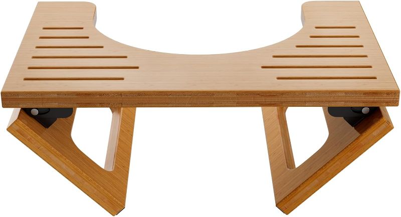 Photo 1 of AmazerBath 7 Inches Bamboo Toilet Stool Squat for Adults, Foldable Squatting Potty Stool for Bathroom, Foot Poop Step Stool with Non-Slip Strip, Space-Saving and Comfort, Dark Wood Color