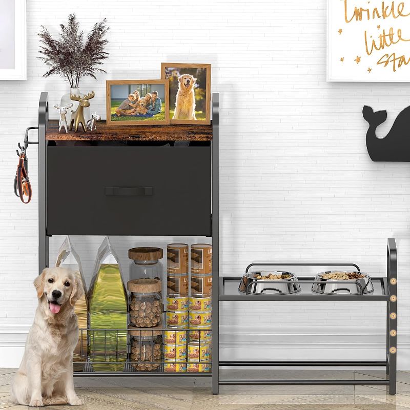 Photo 1 of Dog Feeding Station Dog Storage Organizer 5 Adjustable Height Raised Dog Bowls Stand Dog Food Storage Cabinet for Dog Toy Storage Organization